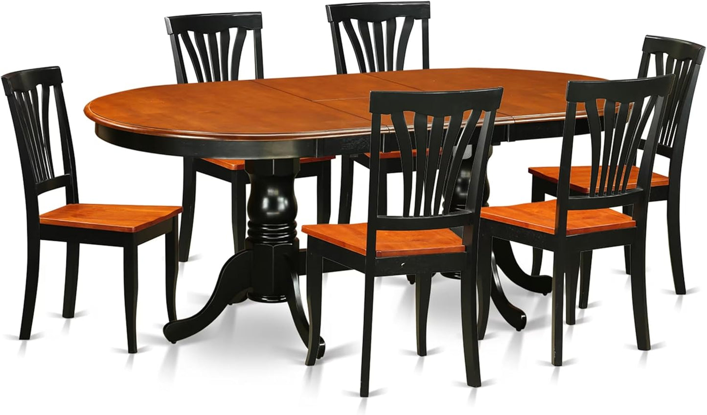 East West Furniture PLAV7-BCH-W 7 Piece Dining Room Furniture Set Consist of an Oval Kitchen Table with Butterfly Leaf and 6 Dining Chairs, 42x78 Inch, Black & Cherry
