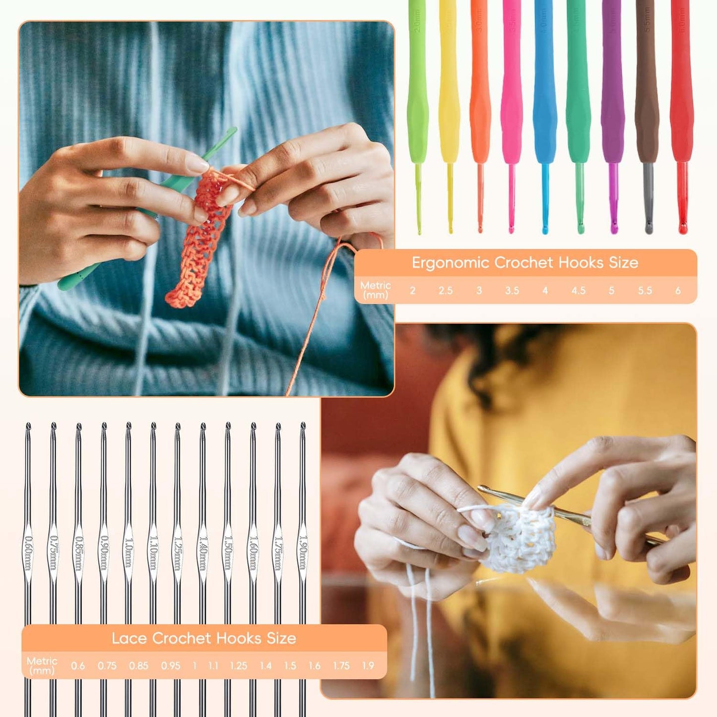HATINXIA 58pcs Crochet Kit Beginners, Crochet Hook Set with Yarn, Portable Crocheting Kit for Starter, Ergonomic Crochet Needles Tools DIY Knitting Accessories for Experienced Crochet Lovers, Purple