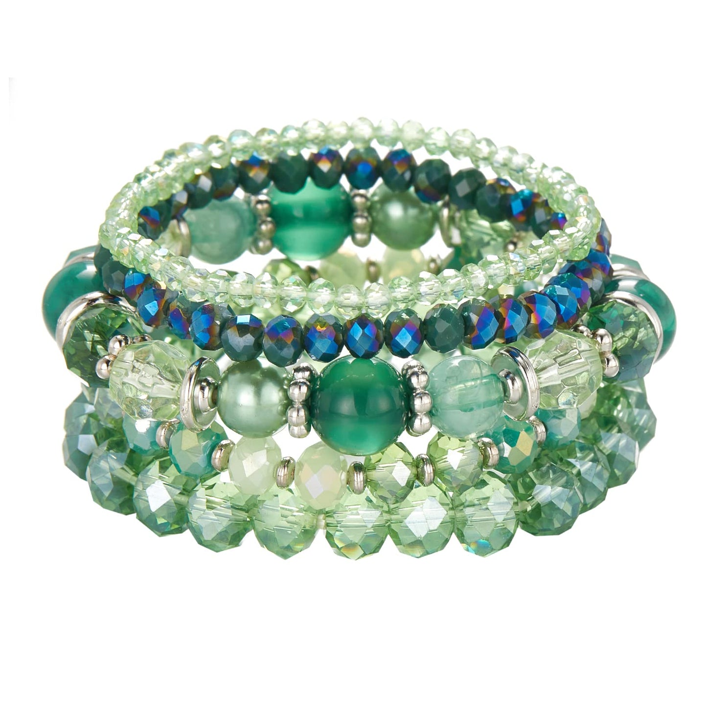 Noessla Beaded Boho Stretch Bracelet Colorful Stackable Crystal Beads Bracelets Trendy Costume Jewelry Mothers Day Gifts for Women(21-Green)