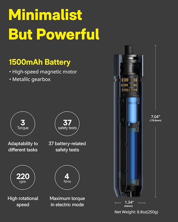 HOTO Electric Screwdriver Kit, Upgraded 1/4'' Hex 25 Bits, Magnetic Lid, Rechargeable Cordless Screwdriver, 3 Torque Settings, 1500mAh Battery, LED Light, Ideal for Assembling Furniture, Home Repair