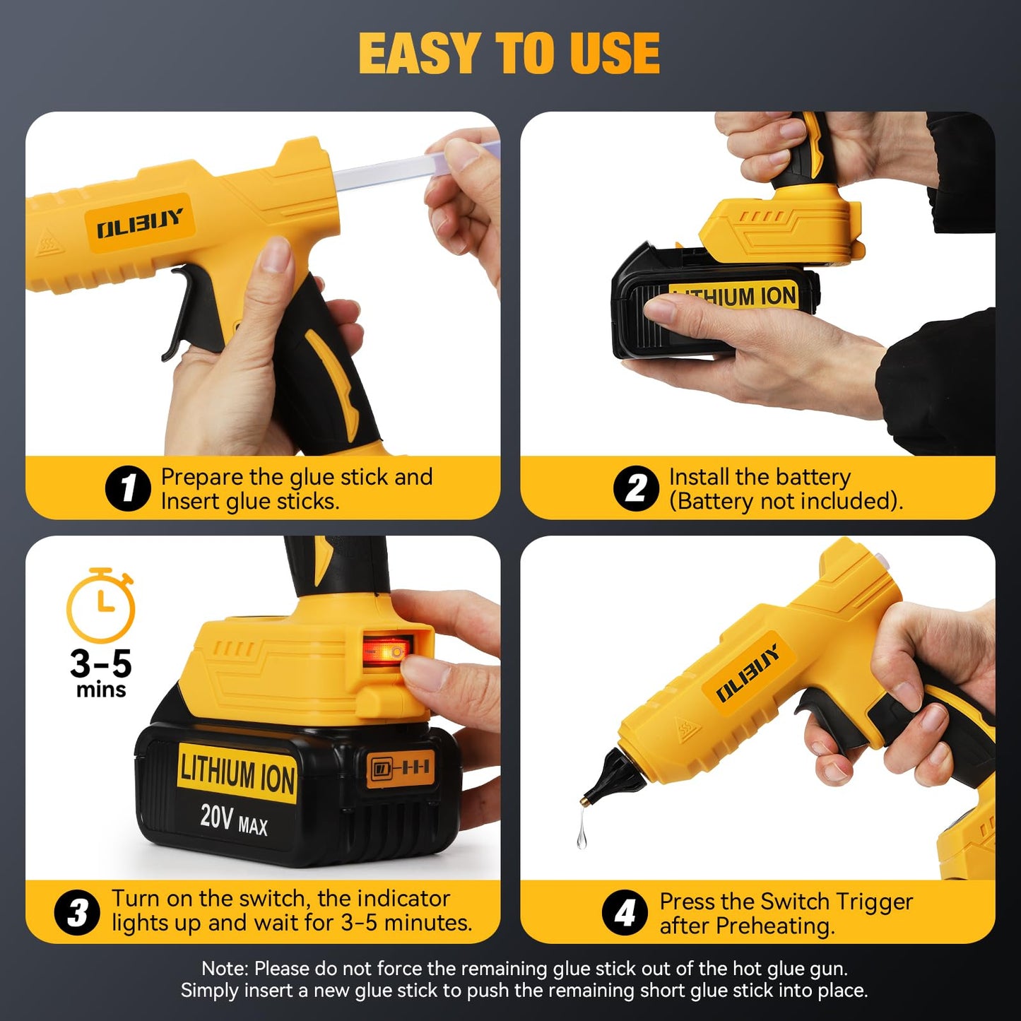 Cordless Hot Glue Gun for De-Walt 20V Battery - 100W Hot Glue Gun and 35PCS Glue Sticks Set, Handheld Electric Glue Gun Full Size for Arts Crafts DIY Home Repair School Projects (Battery Not Included)