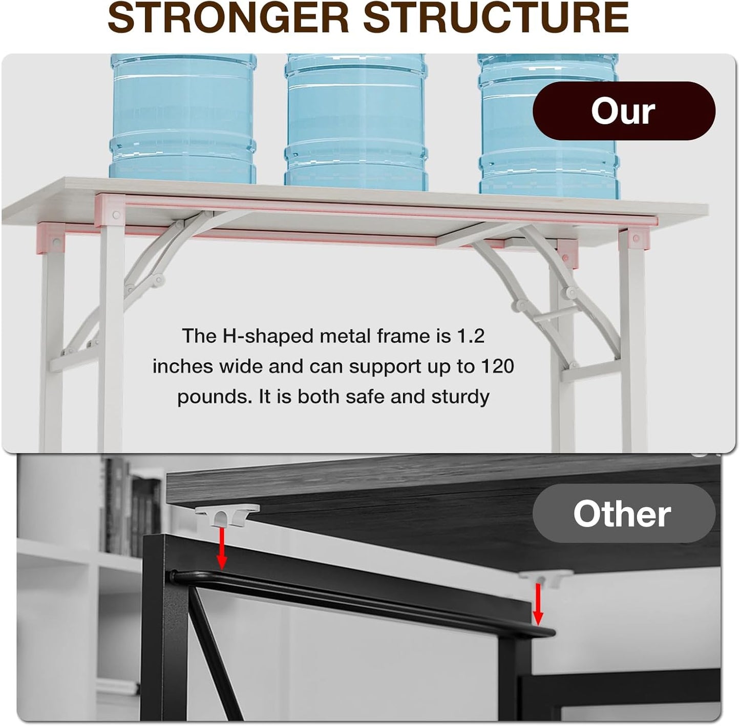 TEMI Long Computer Desk Folding Table - 55.1" Foldable Office Desk, No Assembly, Perfect Writing Table for Bedroom or Apartment, Portable Large Desk or Study Table with Compact Design, White Ash