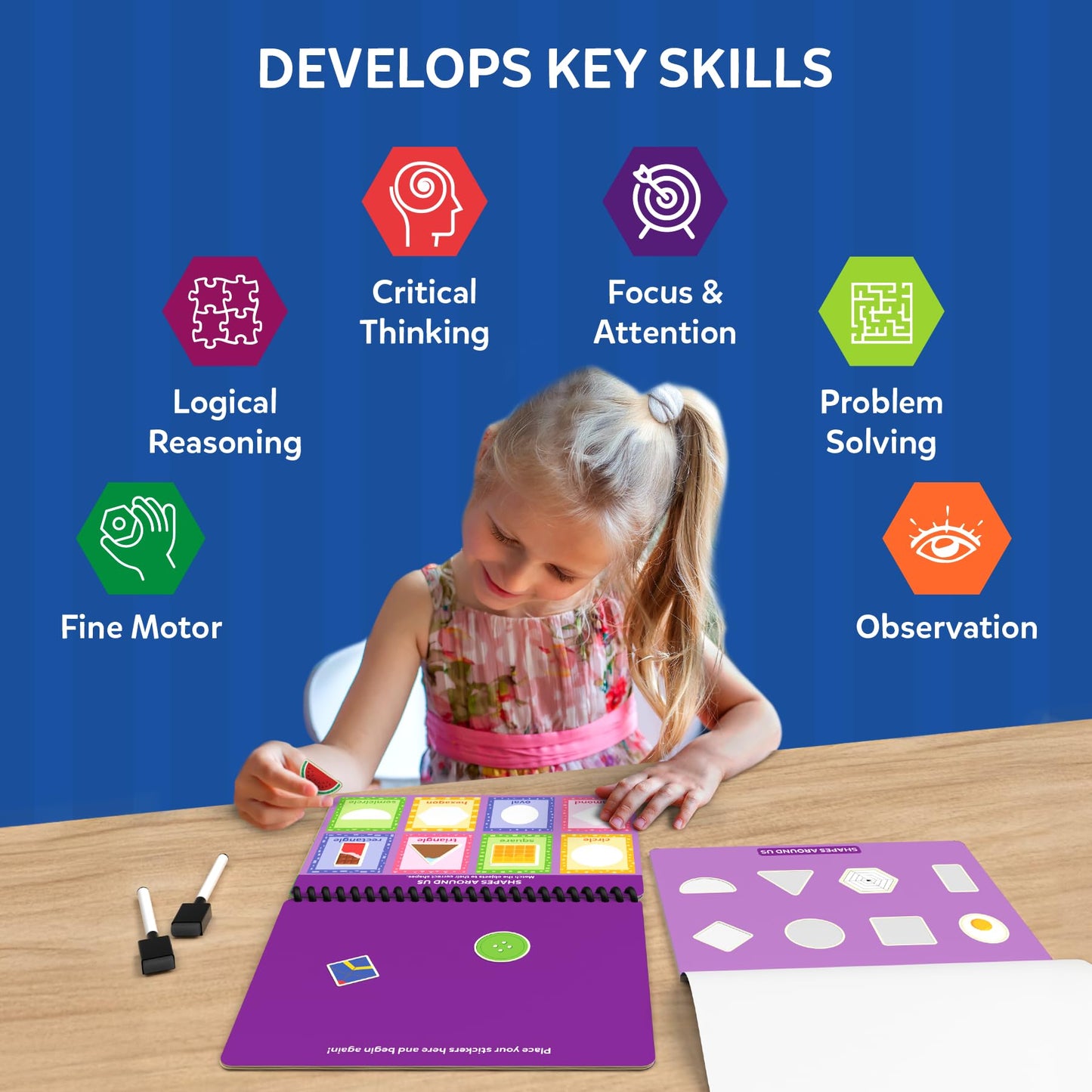 Skillmatics Busy Book for Preschoolers – Preschool Learning Activities, Mess-Free & Pre-Assembled, 150+ Reusable Stickers, Educational Homeschool & Travel Toy, Gift for Toddlers for Ages 3, 4, 5, 6