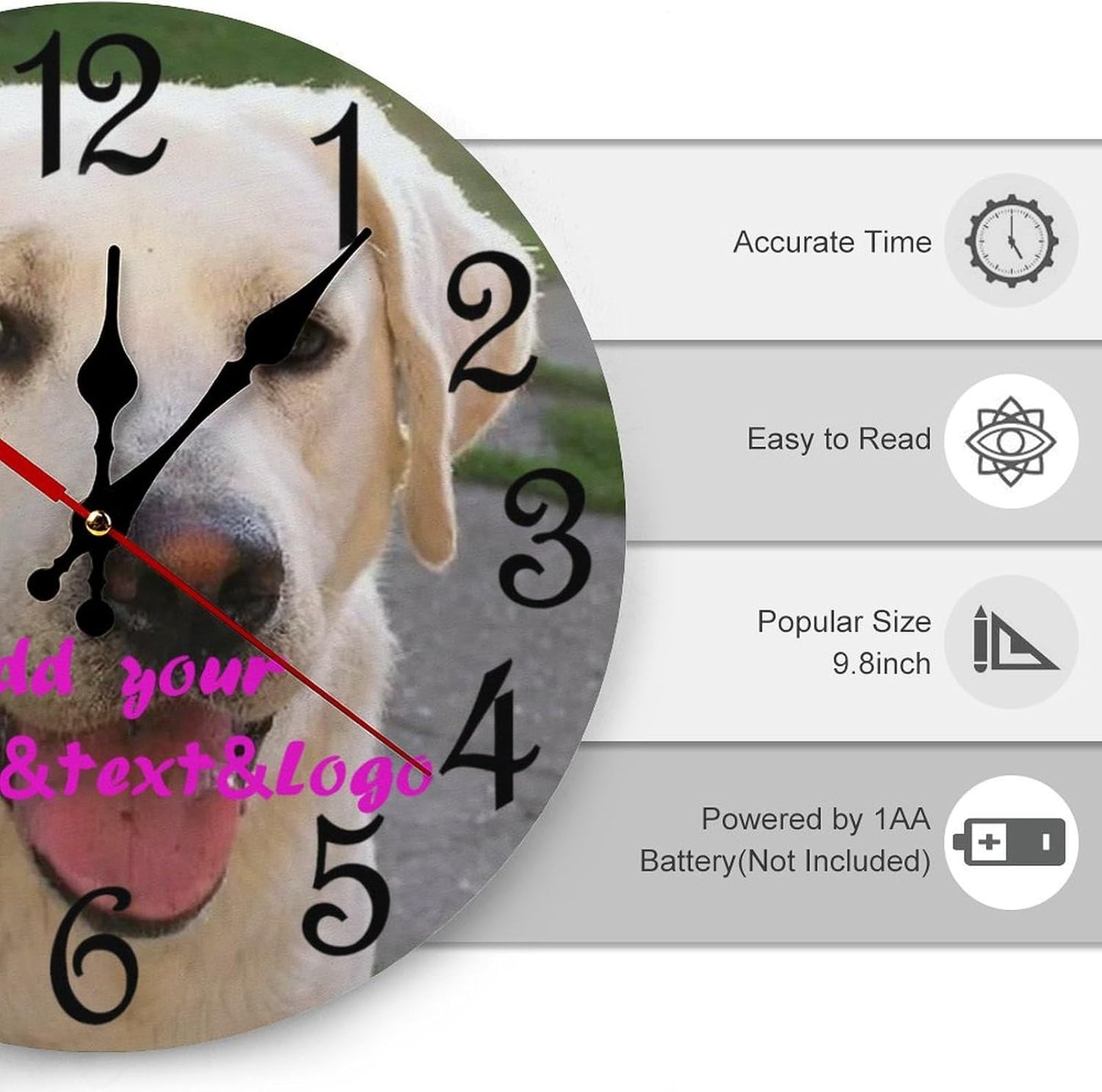 Custom Wall Clock,Personalized Wood Clock add Your Photo/Text,Customizable Silent Round Decoration for Kitchen Bathroom 23.6inch style2