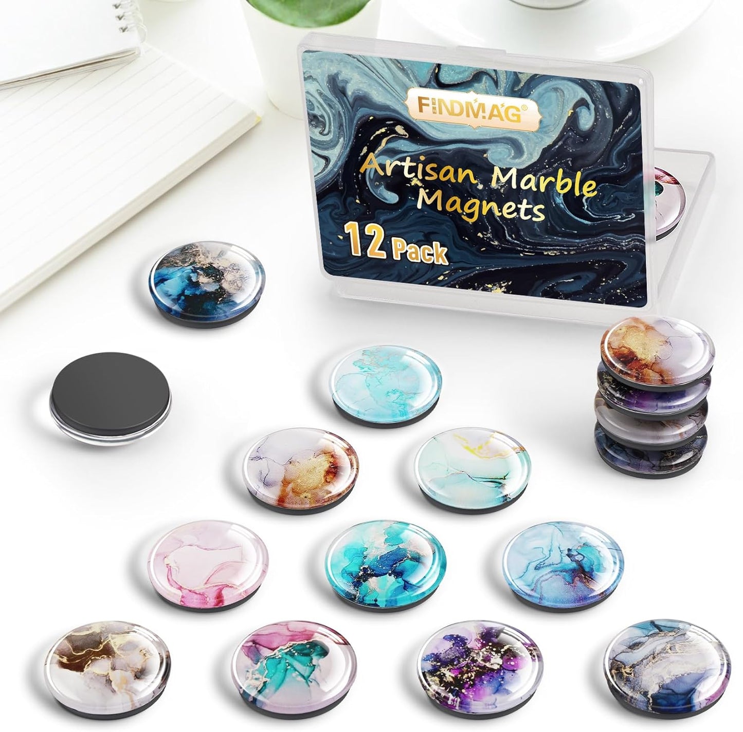 FINDMAG 12 Pcs Cute Fridge Magnet Sticker, Glass Refrigerator Magnets, Strong Magnets for Whiteboard, Classroom, Kitchen, Office, Home, Cabinet, and Photos