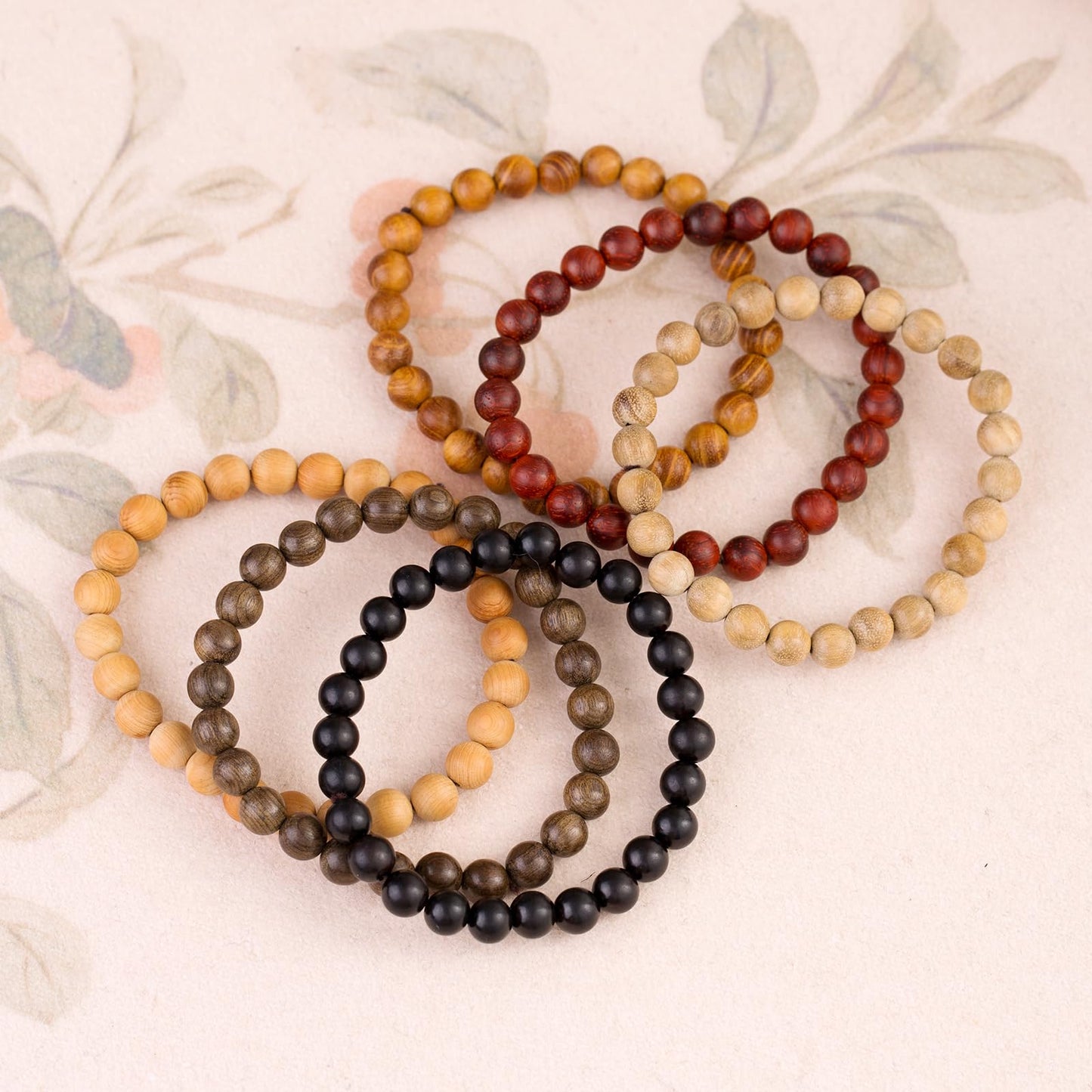 Lqdcyyat 6Pcs 8mm Wooden Beaded Bracelet Bangle for Men and Women Elastic
