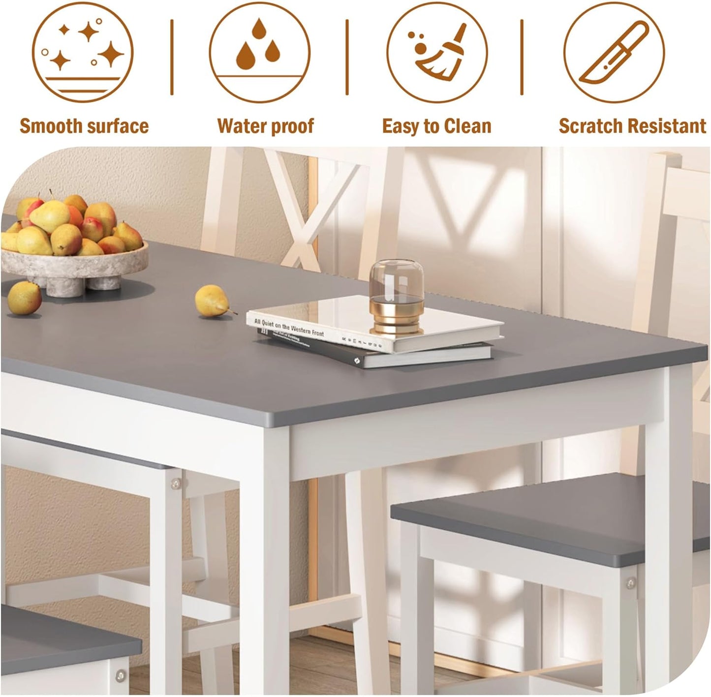 SogesHome 47.2'' Dining Table Set with 4 Chairs, 5-Piece Modern Chic Design, Premium Construction, Versatile Functionality, Easy Assembly, Gray and White Finish, Grey