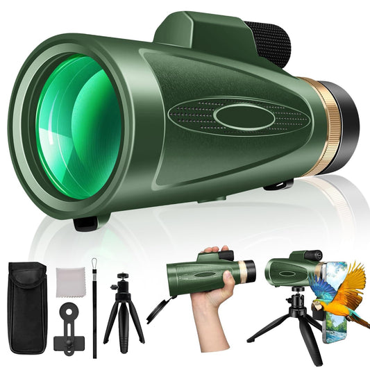Monocular Telescope 80x100 High Power with Smartphone Adapter Tripod,Larger Vision Monoculars for Adults with BAK4 Prism & FMC L