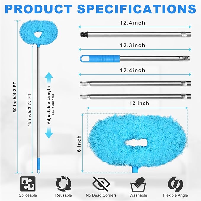 Storystore Ceiling Fan Cleaner Duster with Extension Pole, Adjustable from 13 to 49.7 Inches, Removable Fan Blade Cleaner(2 Dusters)