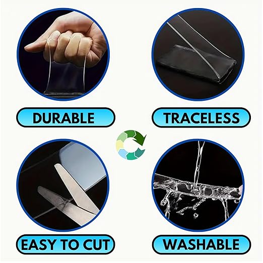 Double Sided Mounting Tape Heavy Duty Nano Two Sided Adhesive Strip Strong Magic Picture Poster Wall Hanging Decor Office Classroom Bubble Kit Transparent Removable Sticky Clear Stick Carpet 10 Feet