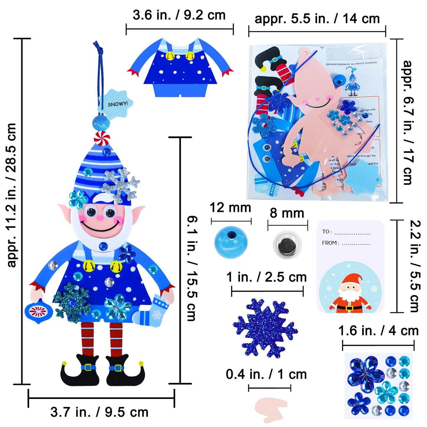 Winlyn 24 Sets Winter Decorations DIY Elf Ornaments Christmas Craft Kits Foam Elf with Snowflake Festive Foam Stickers for Kids Holiday Seasonal Gift Home Classroom Activities Party Favors