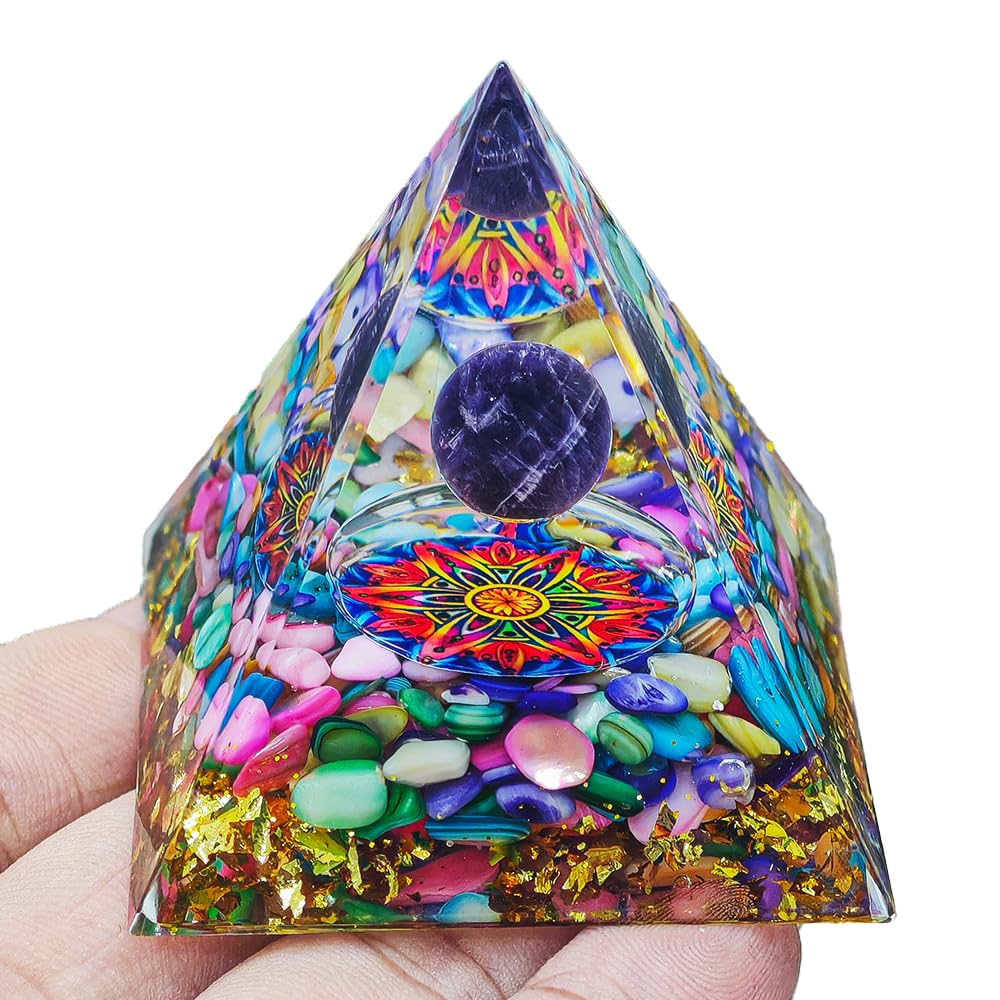 AierCrystal Natural Mineral Crystal Pyramid Energy Healing Meditation Aid Feng Shui Protection Home Decor Versatile Gift Option(2inch Pyramid Color Agate)