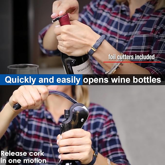 Stainless Steel Wine Opener Set - Compact Vertical Corkscrew Wine Bottle Opener Gift Set with Foil Cutter, Aerator Pourer, Vacuum Pump and 2 Wine Stoppers, Wine Gift Set for Home Party Bar