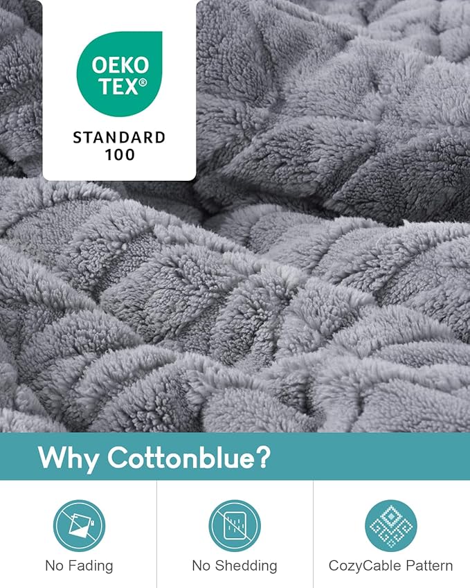 Cottonblue Jacquard Sherpa Weighted Blanket 20lbs for Adults- Soft, Warm, and Thickened Calm Blanket for Ultimate Comfort and Better Sleep, Heavy Weighted Blankets 60x80 Inches, Grey