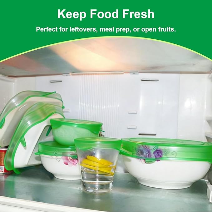 Silicone Stretch Lids – 6 Pack Reusable Food Covers,Flexible Silicone for Bowls, Containers, Fruits – Airtight & Leakproof Seal for Kitchen Storage(green)