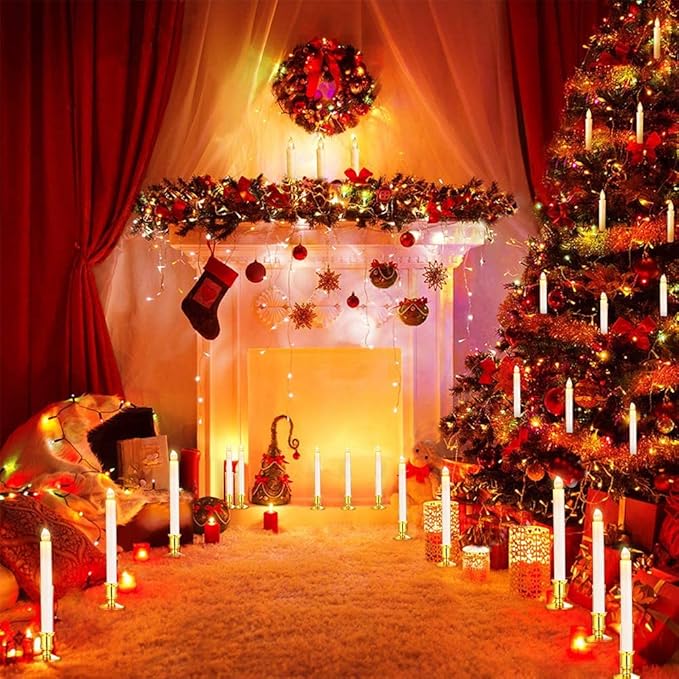 YAUNGEL Window Candles, 8 Pack LED Battery Operated Christmas Candles for Windows with Remote Timer Electric Candle Lights with Removable Candle Holders Suction Cups for Christmas Decorations