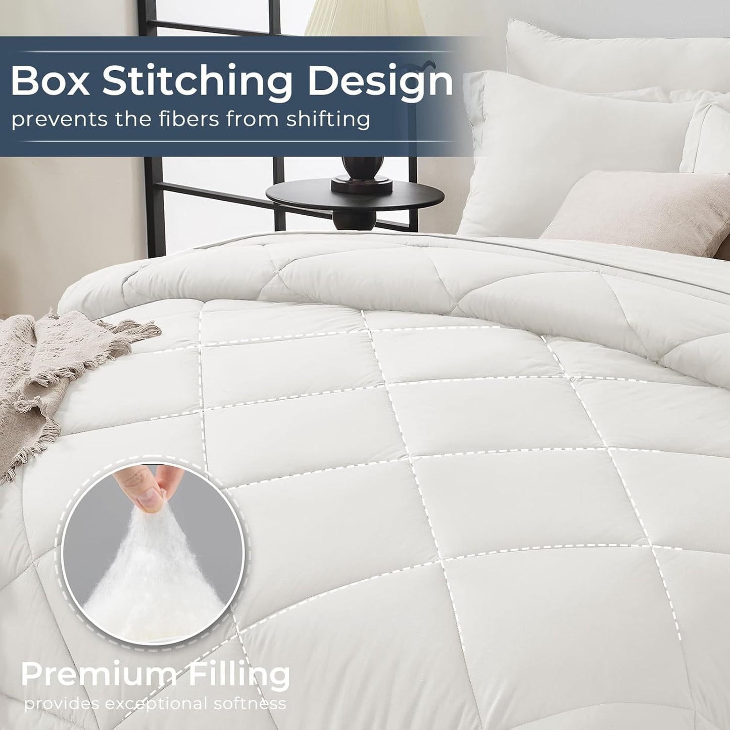 HEVUMYI Ivory Twin Comforter Set - 5-Piece All Season Bed in a Bag Twin, Ultra Soft Bedding Set with Comforter, Flat Sheet, Fitted Sheet, Pillowcases, Pillow Shams