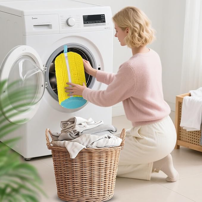 2Pcs Shoe Washing Machine Bag,Deep Clean Reusable Shoe Cleaning Bags,Laundry Shoe Bag for Washer and Dryer Includes 2 Storage Dust Bags for Shoes,Gym,Tennis,Sports 2 Sneaker Washing Machine Bag Yellow