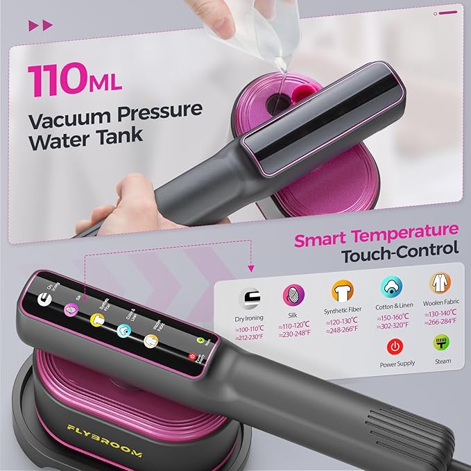 Travel Steamer for Clothes, 1200W Portable Steamer ＆ Iron 2 In 1, 13s Heat Up, LED Touch Display with 5 Modes, Large Ceramic Heat Panel, 110ml Tank, Garment Steamer for Home and Travel 𝟏𝟏𝟎𝐕