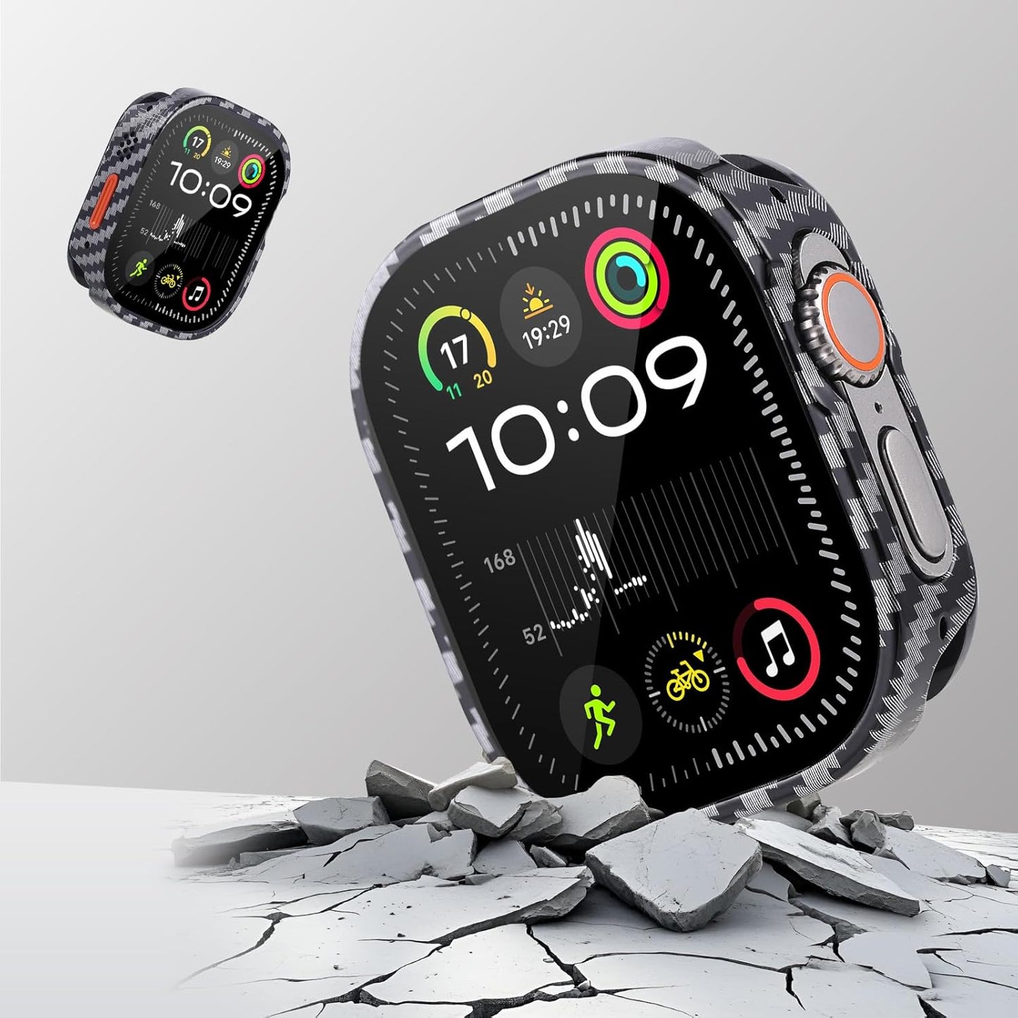 Metal Case Screen Protector for Apple Watch Ultra 3/2/Ultra 49mm, Rugged Bumper Thin Frame + 9H Tempered Glass Film + Ceramic-Like Back Cover, Shockproof Lightweight