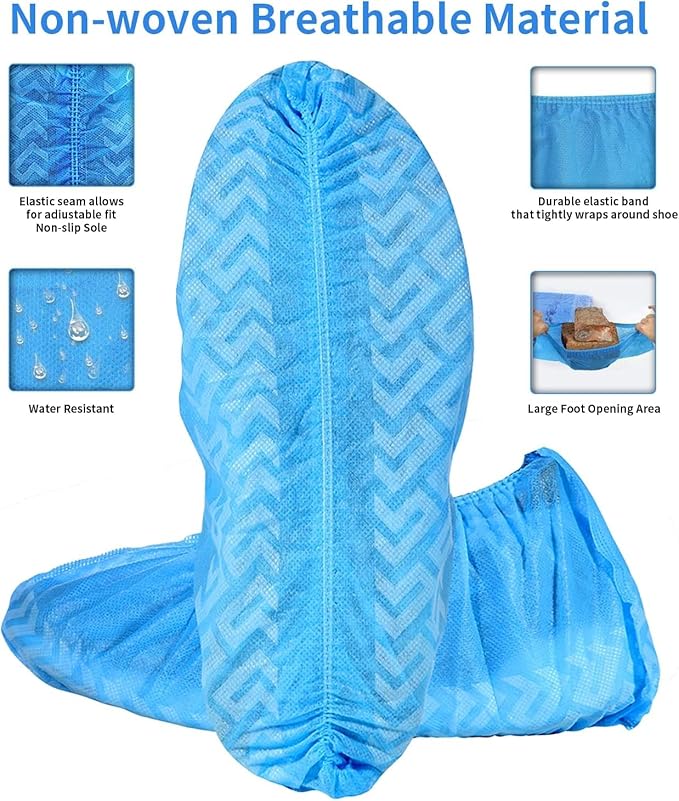 Shoe Covers Disposable 50 Pack (25 Pairs) - Durable, Non-Slip, Water Resistant, and Recyclable Boot Covers for Indoor and Outdoor Use - One Size Fits Most (Non-woven-Blue)
