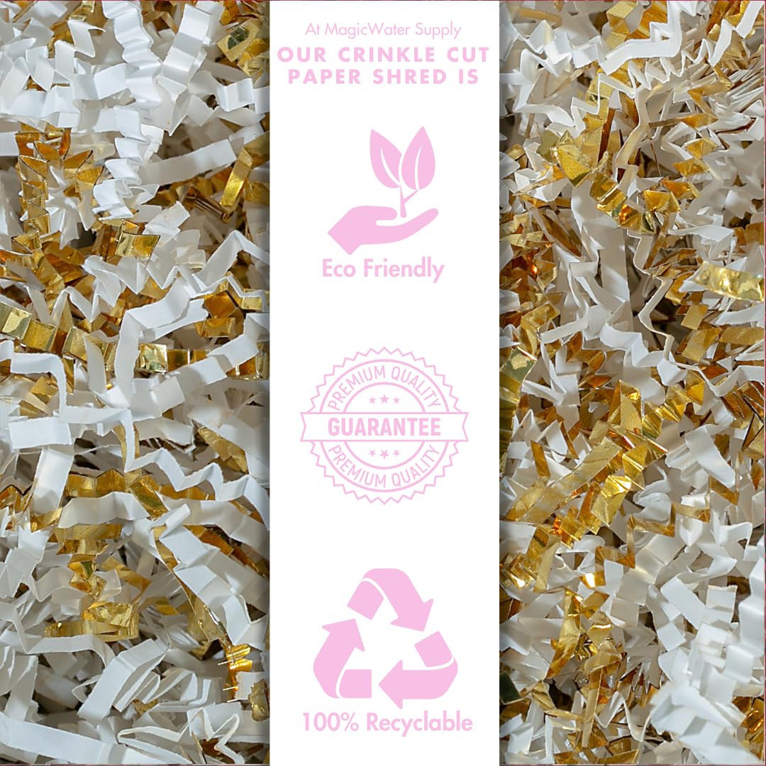 MagicWater Supply - 1 LB - White & Gold - Crinkle Cut Paper Shred Filler great for Gift Wrapping, Basket Filling, Birthdays, Weddings, Anniversaries