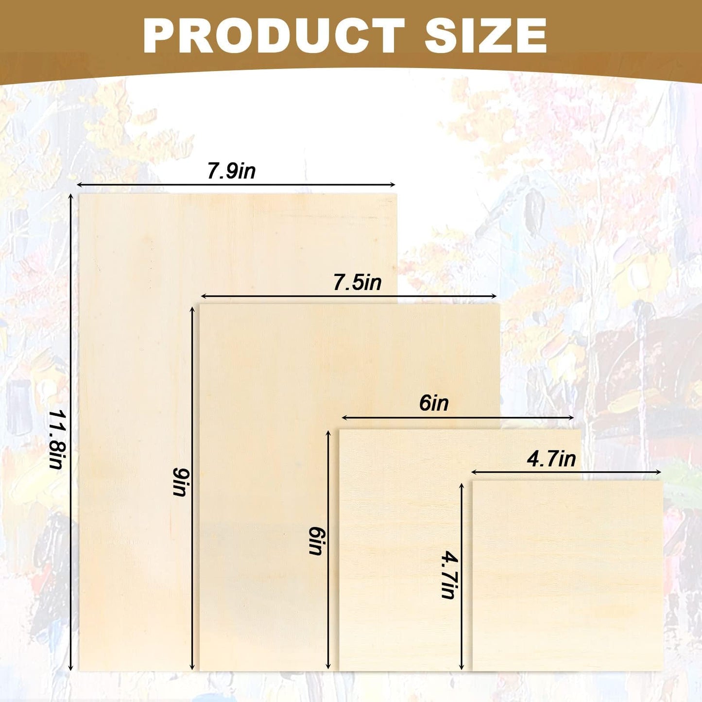 18 Pack Unfinished Wood Canvas Panels Kit Wooden Panel Boards Wood Paint Pouring Panels Wooden Canvas Panels Boards for Painting, Pouring Art, Crafts/11.8x7.9Inch/9x7.5Inch/6x6Inch/4.7x4.7Inch