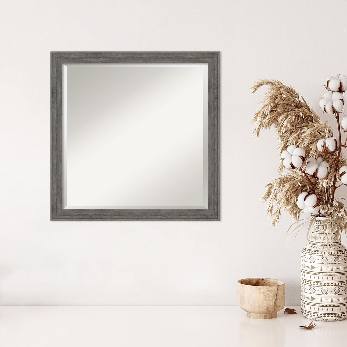 Amanti Art Grey Wall Mirror 23x23 Regis Barnwood Grey Narrow Square Bathroom Mirror for Wall Decor Living Room, Medium Rustic Farmhouse Wood Frame, Hangs Horizonally and Vertically, Bathroom Decor
