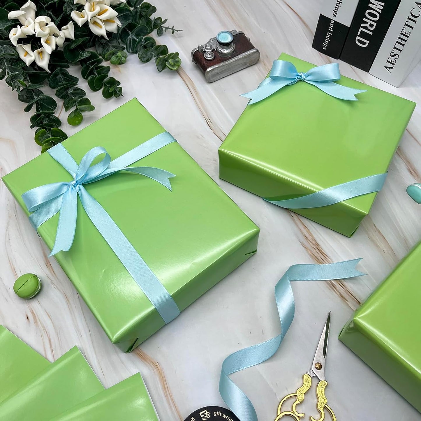 Dtiafu Green Wrapping Paper for Men Women Girls Kids - Solid Color Gift Wrapping Paper for Birthday Wedding,Christmas,Baby shower - 20 X 28inch Per Sheet(6 Sheet Folded Flat)