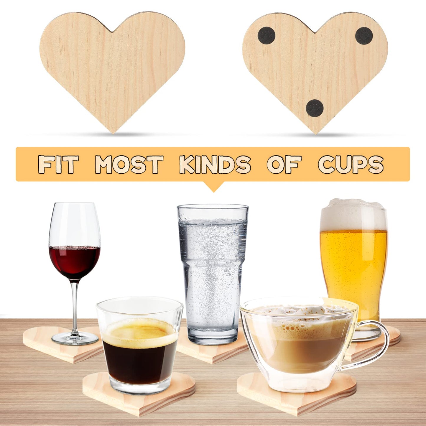 24 Pieces Unfinished Wood Coasters, GOH DODD 4.5 Inch Wooden Slices Blanks Bulk Set with Foot Pads for DIY Crafts Laser Engraving Wood Burning Staining Painting Decoupage Valentine's Day, Heart