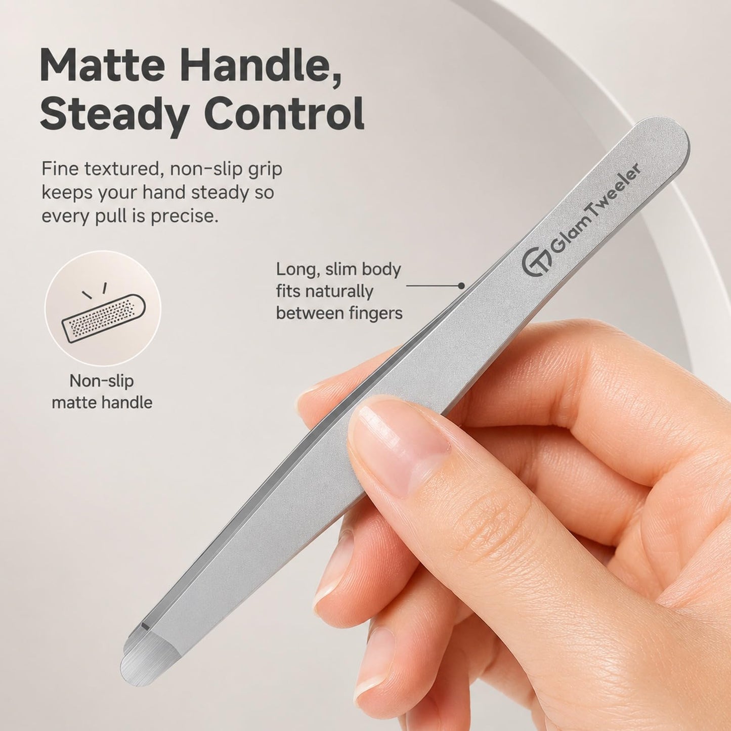 Premium Hand-Made Tweezers with Safe Rounded Tip & Comfort Spring for Pain-Free Plucking, Thick Stainless Steel for Precise Grip on Eyebrows & Facial Hair, Designed for Women and Men