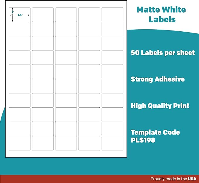 Premium Label Supply White Sticker Barcode Labels – 1.5" x 1" – Laser/Inkjet Compatible – (50 per Sheet), 1000 Sheets – 50,000 Total Adhesive Labels
