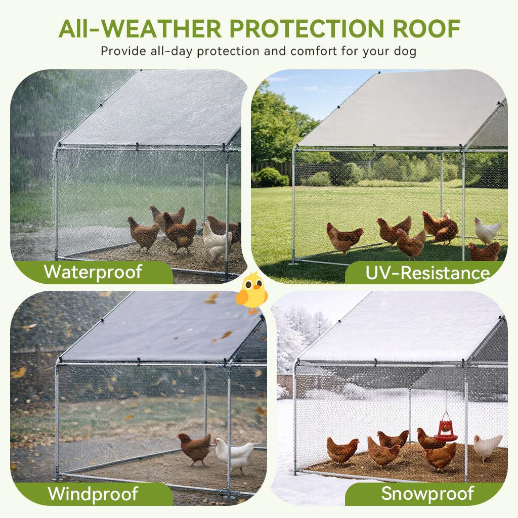 COMHOMA 19.7×10×6.6FT Large Metal Chicken Coop,Galvanized Steel Walk-in Chicken Run with Waterproof Roof & Lockable Door,Outdoor Poultry Cage for Hens,Ducks,Rabbits