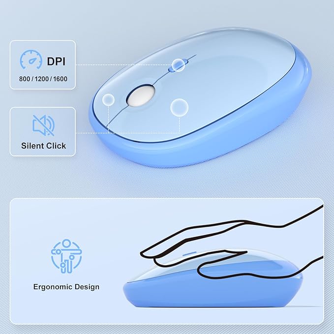 Wireless Keyboard and Mouse Combo, MOWUX Colorful Computer Full Size 2.4G Plug and Play Wireless Typewriter Keyboard and Mouse Set for Computer, Desktop, PC (Blue Gradient)