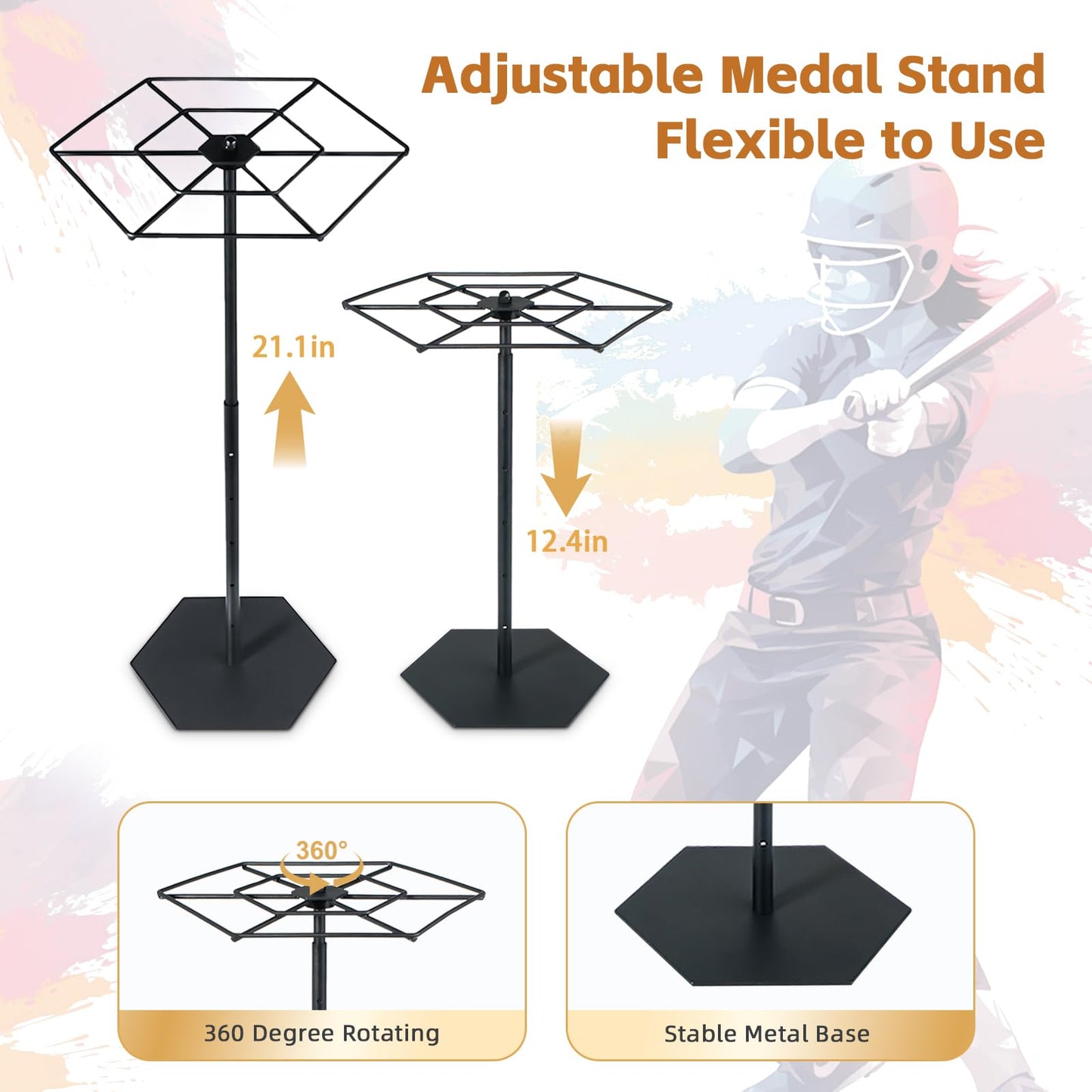 Rotating Medal Hanger Display Stand, Rotatable Medal Holder for Sports Award. Adjustable Metal Rack Perfect for Basketball, Running, Gymnastics, Soccer Race Medals. Showcase 45+ Medals on Table top!