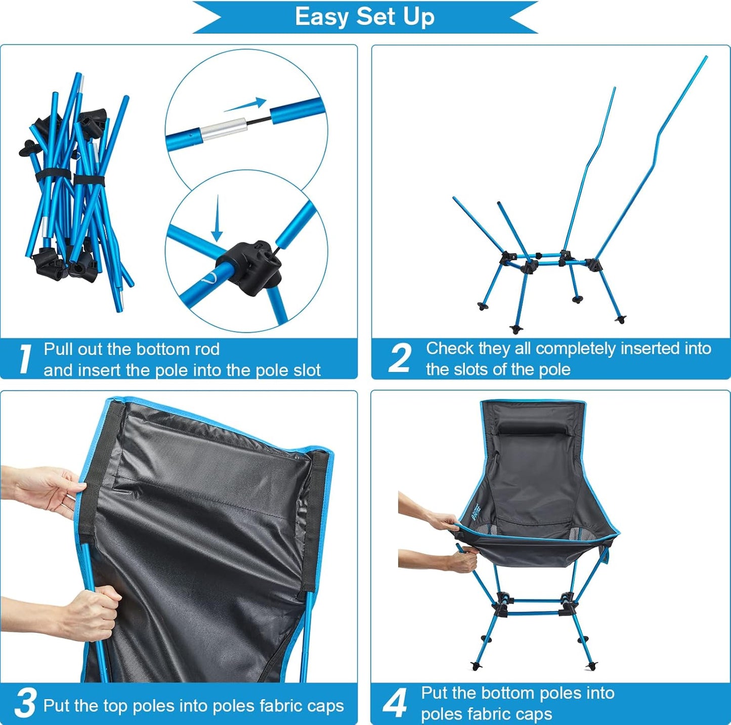 G4Free Lightweight Portable High Back Camp Chair, Folding Chair Lawn Chair Heavy Duty 330lbs with Headrest & Pocket for Outdoor Camp Travel Beach Hiking