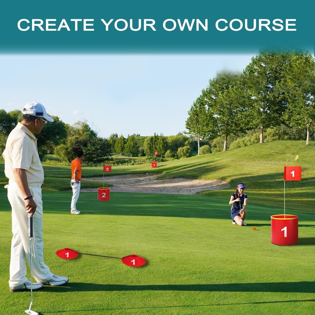 Golf Yard Bucket Games 3 Holes Golf Practice Game with Flag, Golf Chipping Game for Kids and Adults Outdoor, Indoor, Park, Beach, Backyard, Lawn