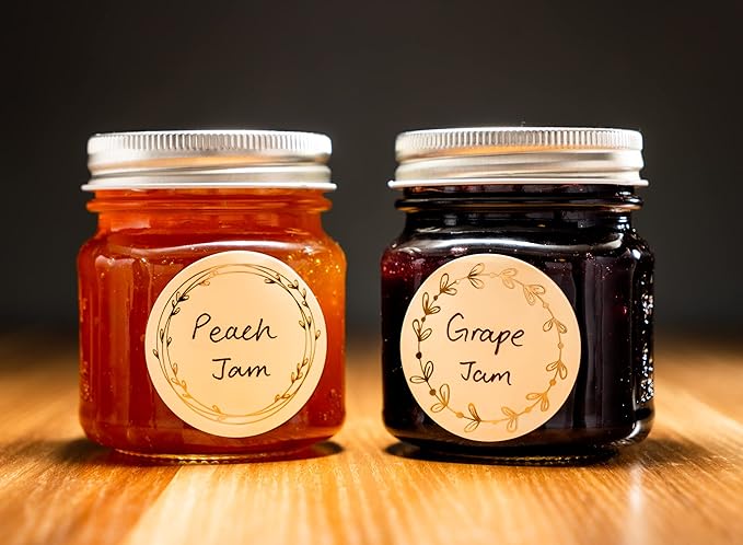 MONEST Waterproof & Oil Resistant Jar & Lid Stickers - Pantry/Canning, Spice & Bottle Labels (Golden Flower)