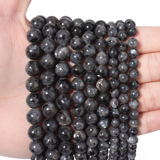 60pcs 6mm Natural Stone Beads Black Larvikite Beads Energy Crystal Healing Power Gemstone for Jewelry Making, DIY Bracelet Necklace