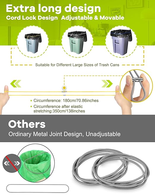 Large Rubber Bands for Trash Can Fits up 40-96 Gallon Extra Large Trash Can Rubber Bands Garbage Can Bands Outdoor Trash Bag Holder Multifunction Bands Buckles of common metal for Picnic Camping Party