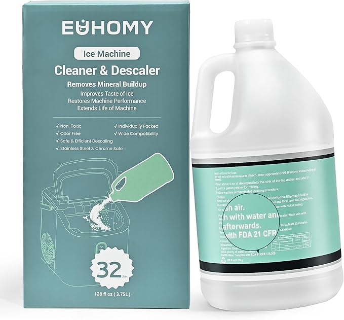 EUHOMY Max 33 Uses Ice Machine Cleaner Descaler (1 Gallon / 3.75L), 128 Fl OZ Ice Maker Cleaner, Ideal Universal Descaling Solution for All Brands Ice Maker, Single Use Coffee and Espresso Machines