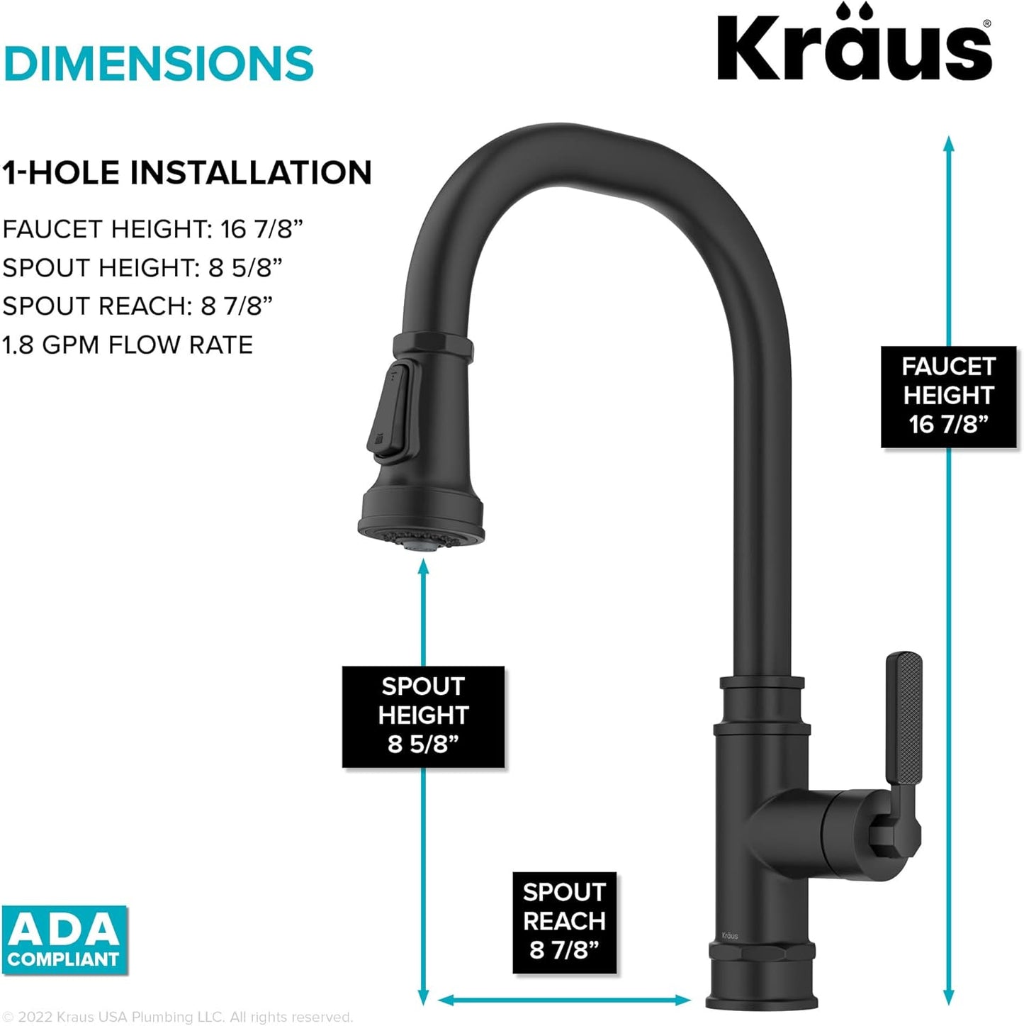 KRAUS Allyn Transitional Industrial Pull-Down Single Handle Kitchen Faucet in Matte Black, KPF-4101MB