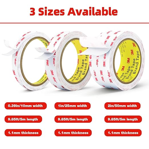 Double Sided Tape Heavy Duty, 1" x 9.85FT Removable Mounting Tape for Wall, Extra Strong Foam Tape, Picture Hanging Adhesive Strips Waterproof for Cars, Walls, Home, Office Décor