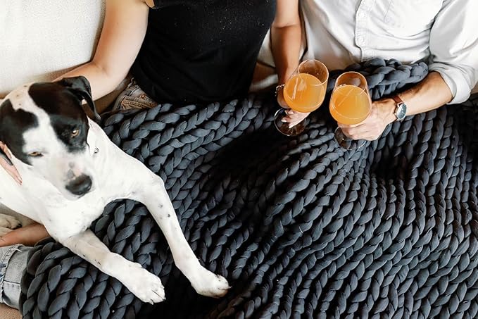 Nuzzie Chunky Knit Weighted Blanket - Breathable, Cooling, Hand Made Knit Throw Blanket for Sleep - Machine Washable, Stylish Design (Charcoal, Queen | 28lbs | 80"x80")