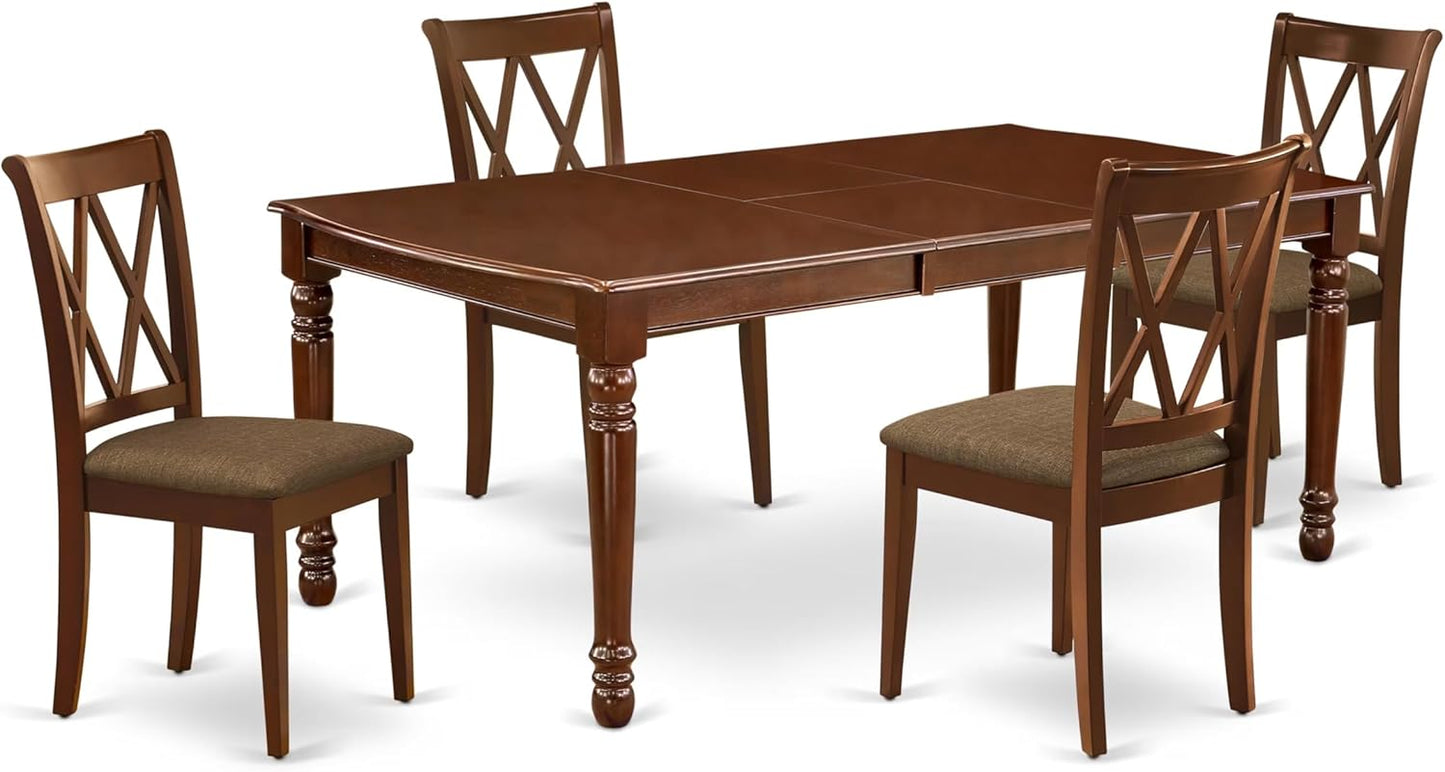 East West Furniture DOCL5-MAH-C 5 Piece Modern Dining Table Set Includes a Rectangle Wooden Table with Butterfly Leaf and 4 Linen Fabric Dining Room Chairs, 42x78 Inch, Mahogany