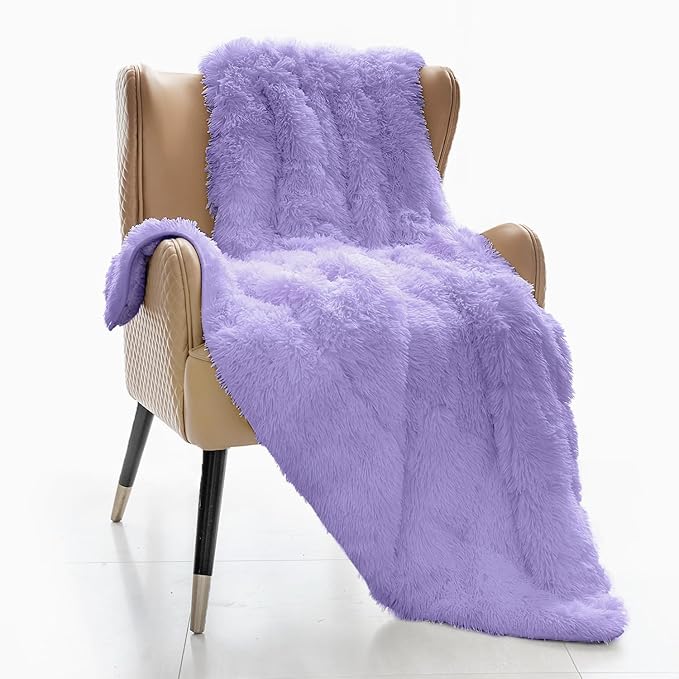 Mr. Sandman Shaggy Faux Fur Sherpa Weighted Blanket 15 lbs for Adult, Soft Luxury Fuzzy Long Fur Heavy Blanket Throw for Twin/Full Size Bed and Couch - 48"×72", Light Purple