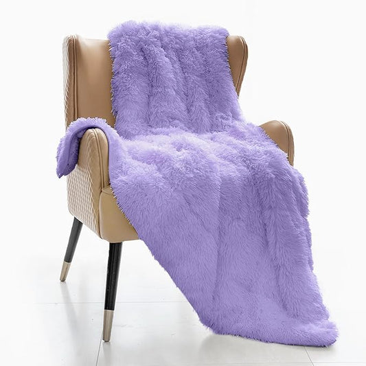 Mr. Sandman Shaggy Faux Fur Sherpa Weighted Blanket 15 lbs for Adult, Soft Luxury Fuzzy Long Fur Heavy Blanket Throw for Twin/Full Size Bed and Couch - 48"×72", Light Purple