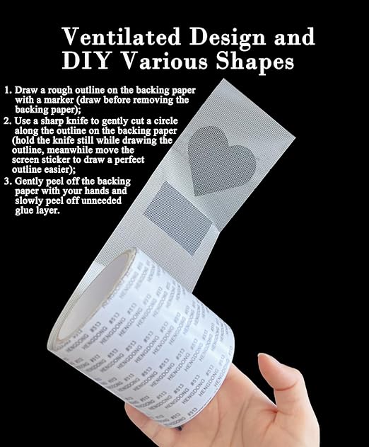 Upgraded Window Screen Repair Tape 4in*16.4FT(196.8in) Ventilated Screen Repair Patch Strong Adhesive Screen Repair Kit Removable Seam Glue Mesh Repair Fiberglass Screen Tape(Black)
