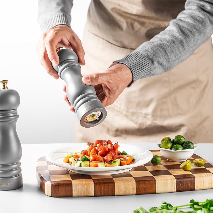 Salt and Pepper Grinder Pepper Mill Grinder Pepper Grinders Shakers Salt Mill Set of 2 with Adjustable Ceramic Rotor 7 Inch Grey