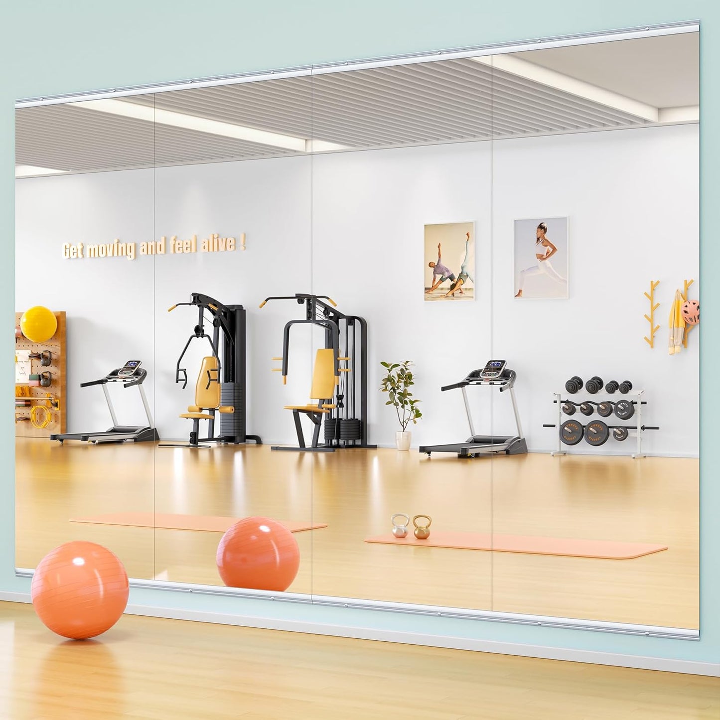 Hasipu Home Gym Mirror 83" L x 39" W - 1PC Large Full Body Mirror for Yoga, Wall-Mounted Mirrors for Fitness, Garage, Dance Studio, 0.16in Tempered Glass Frameless